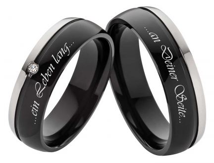 Titanringe T059 mit Zirkonia oder Diamant und Außengravur