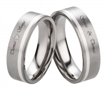 Partnerringe Titanringe mit Silbereinlage PT079 mit Zirkonia und Außengravur