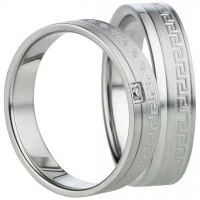 Partnerringe Edelstahl AB830-AB831 mit Zirkonia und Gravur