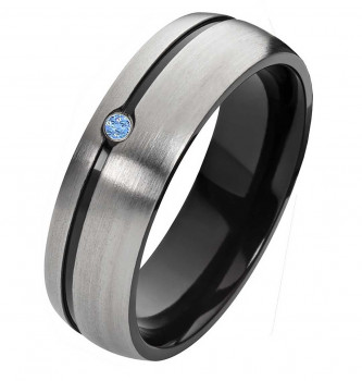 Damenring Titanring DT136 schwarz und Zirkonia blau