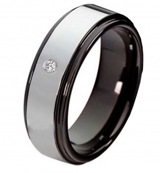 Damenring Wolframring DW103 mit Zirkonia