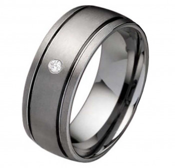 Damenring Wolframring DW112 mit Zirkonia