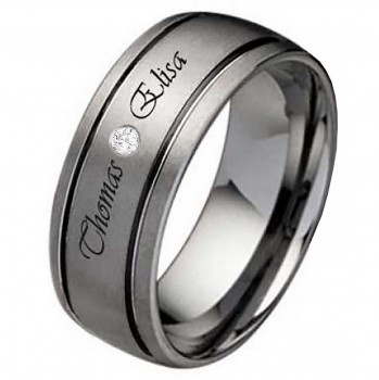 Damenring Wolframring DW116 mit Zirkonia und Außengravur