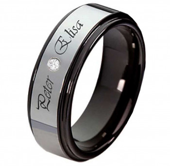 Damenring Wolframring DW120 mit Zirkonia und Außengravur