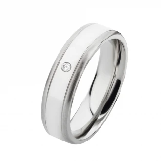 Mobile Preview: Edelstahlring E010 mit Zirkonia und Gravur