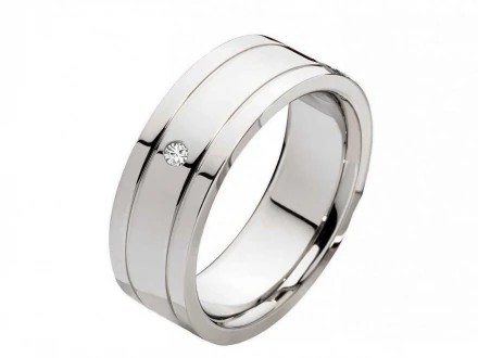 Mobile Preview: Edelstahlring E015 mit Zirkonia oder Diamant und Gravur