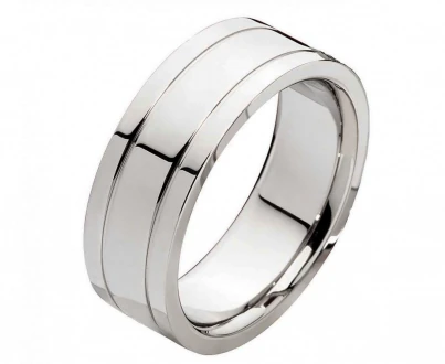 Mobile Preview: Ring mit zwei Glanzrillen E071 ohne Stein mit Gravur