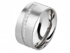 Mobile Preview: Breiter Edelstahlring E127 mit Zirkonias und Gravur