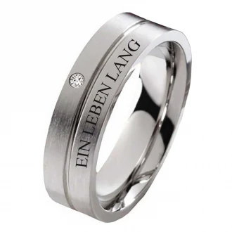 Damenring Edelstahl DE291 mit Stein und Außengravur