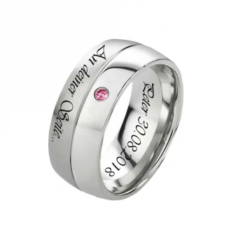 Mobile Preview: Traumhaft Edelstahlring E971 mit Zirkonia Raspberry und Außengravur
