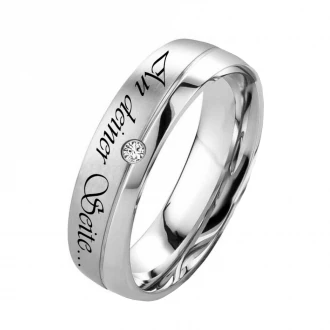 Mobile Preview: Edelstahlring H0135 mit Zirkonia oder Diamant und Gravur