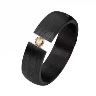 Mobile Preview: Schlichter Carbonring C005 mit 0,08ct Cognac-Diamant