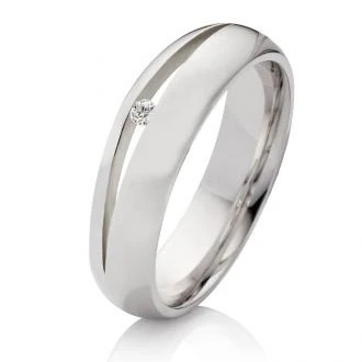 Mobile Preview: Polierter Damenring aus 925 Silber mit funkelndem Stein S123