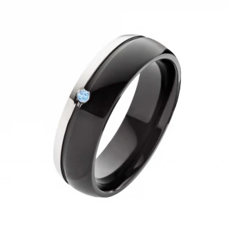 Mobile Preview: Damenring T128 mit blauem Zirkonia und Gravur