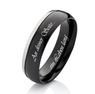 Mobile Preview: Schwarzer Titanring T174 außengravur