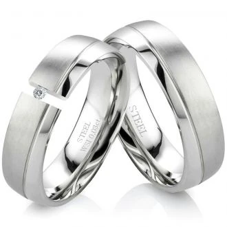 Edelstahlringe LUC13 mit Zirkonia und Gravur