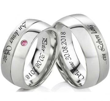 Traumhaft Edelstahlringe E971 mit Zirkonia Raspberry und Außengravur