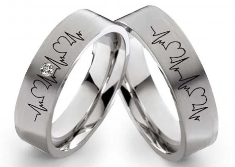 Partnerringe Edelstahlringe E049 mit Zirkonia und Herzschlag