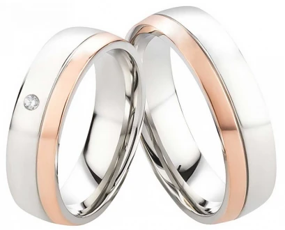 Partnerringe Edelstahlringe PE327 mit Zirkonia und Gravur