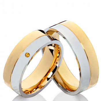 Partnerringe Trauringe Eheringe mit Citrin und Gravur PC83