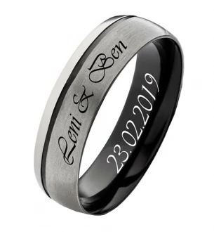 Mobile Preview: Schwarze Herrenring breite 6mm mit Gravur T142 gratis Gravur