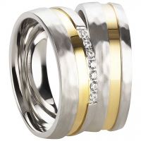 Partnerringe Edelstahl E180 mit Zirkonia und Gravur