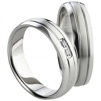 Partnerringe Edelstahl AB832-AB833 mit Zirkonia und Gravur