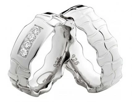 Partnerringe Silberringe PS809 mit Zirkonias, polierte Oberfläche, funkelnder Schmuck