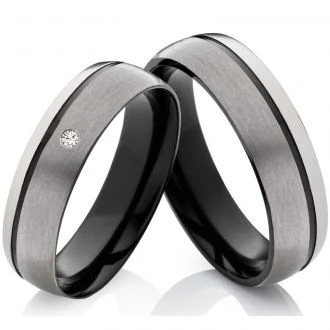 Partnerringe Titanringe MOR7 mit Zirkonia und Gravur