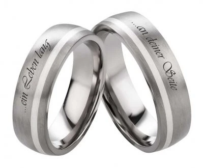 Trauringe aus Titanringe mit Silber T004 mit Außengravur
