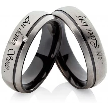 Titanringe T049 mit Zirkonia oder Diamant mit Gravur