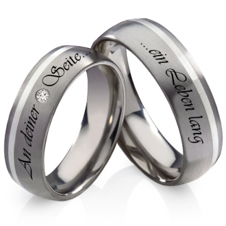 Titanringe mit Silber T064 mit Zirkonia und Außengravur