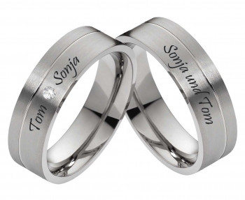 Partnerringe Titanringe PT073 mit Zirkonia und Außengravur