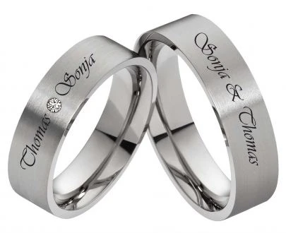 Titanringe T077 mit Zirkonia und Außengravur