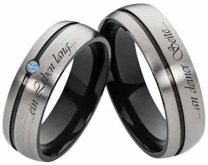 Titanringe schwarz T133 mit Zirkonia blau