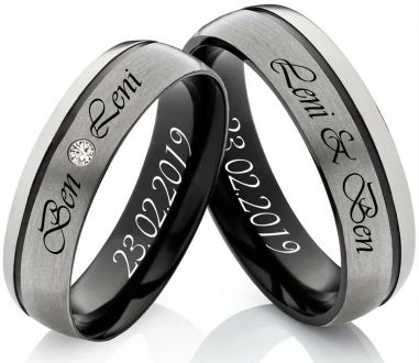 Titanringe schwarz T142 mit Stein und Gravur