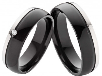 Titanringe schwarz T166 mit Zirkonia oder Diamant mit Gravur