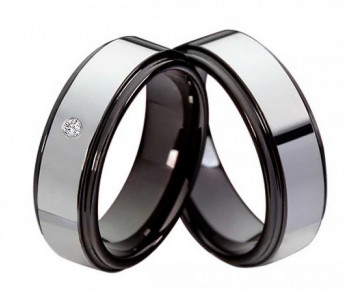 Wolframringe W103 mit Zirkonia oder Diamant und Gravur