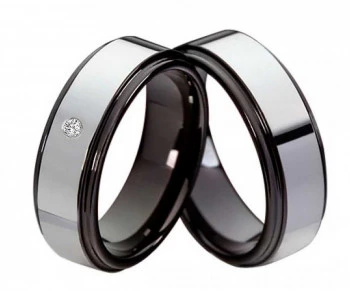 Wolframringe W103 mit Zirkonia oder Diamant und Gravur