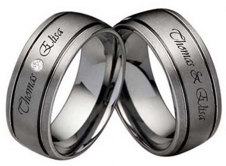 Mobile Preview: Wolframring W116 mit Zirkonia oder Diamant und Außengravur