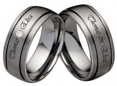 Wolframring W116 mit Zirkonia oder Diamant und Außengravur