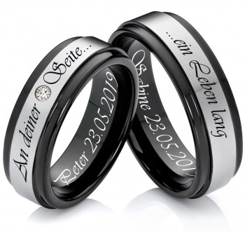 Wolframringe W120 mit Zirkonia oder Diamant und Außengravur