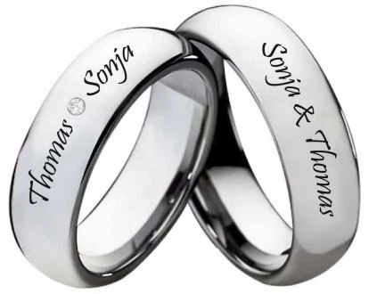 Wolframring W128 mit Zirkonia-Diamant und Außengravur