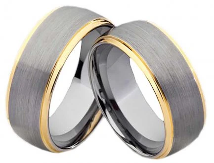 Goldfarbene Tungsten-Trauringe ohne Stein, 8 mm breit, mattierte Mittelpartie mit polierten Kanten